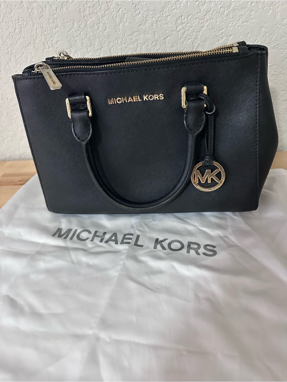 Michael Kors Black Sutton Satchel with Gold Hardware
